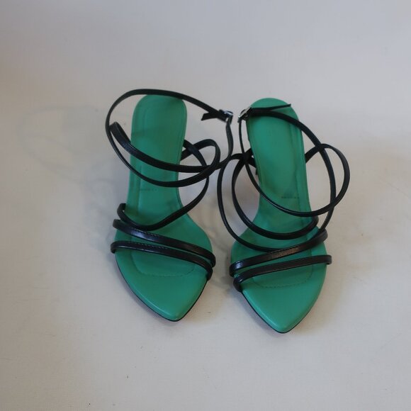 NWOB Womens Iro Black Green Open Pointy Toe Strap Sandal Leather Heels 37 US/6.5 - Picture 5 of 14